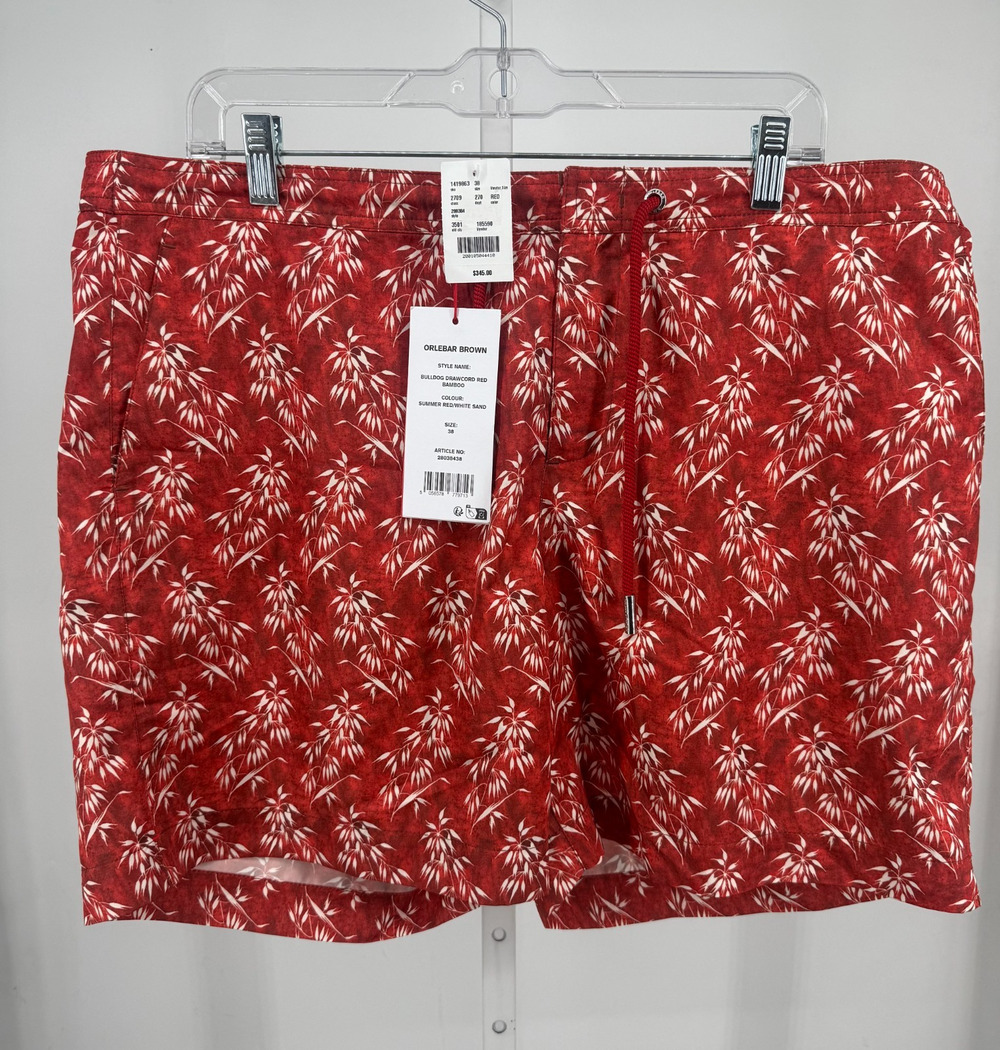 Orlebar Brown Bulldog Drawcord Red Bamboo Swim Shorts Mens 38 Red White Sports